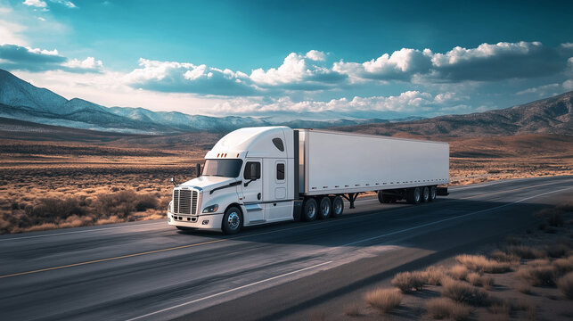 Semi truck hauling freight across an open highway