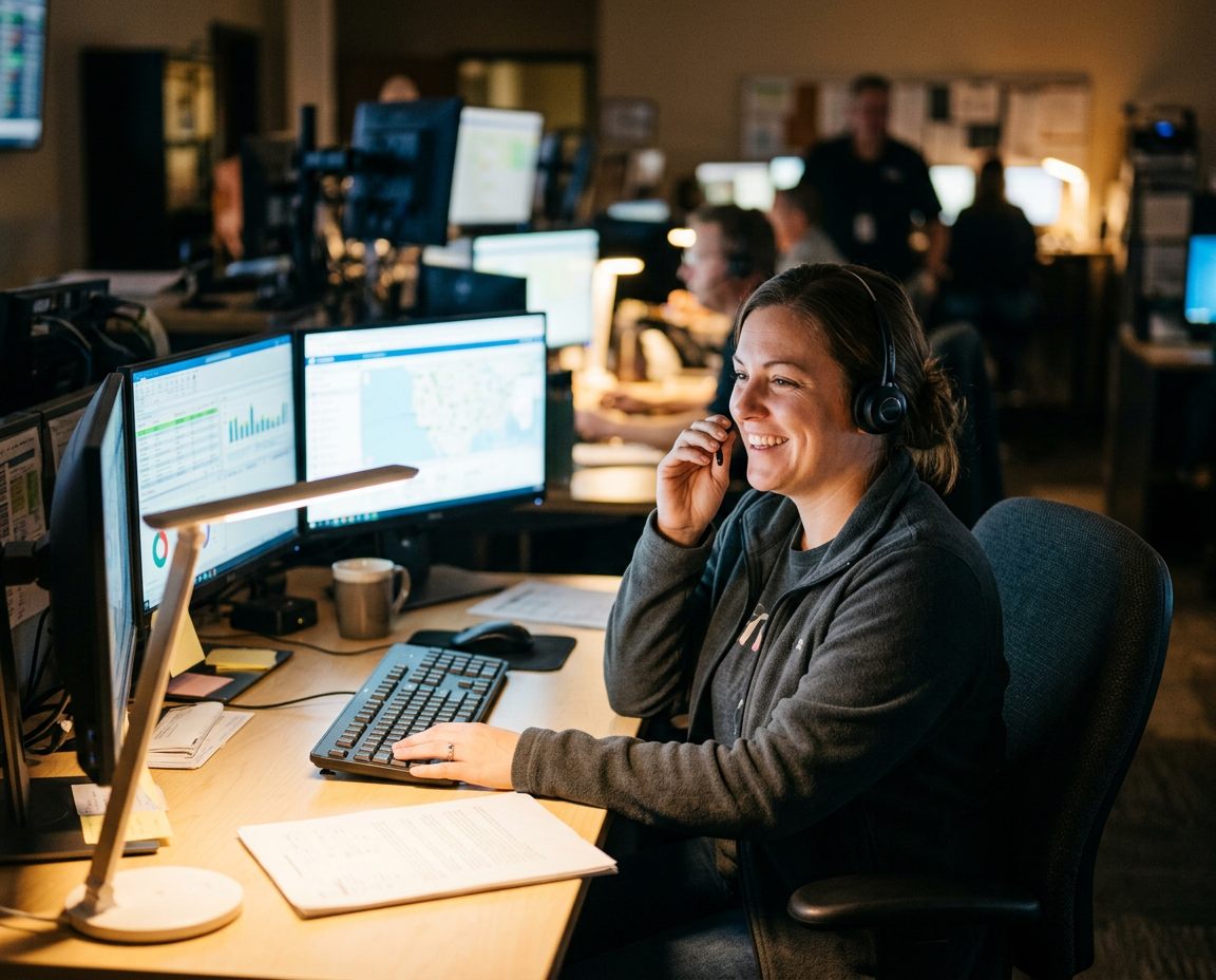 Dispatcher with a headset helping a driver at night